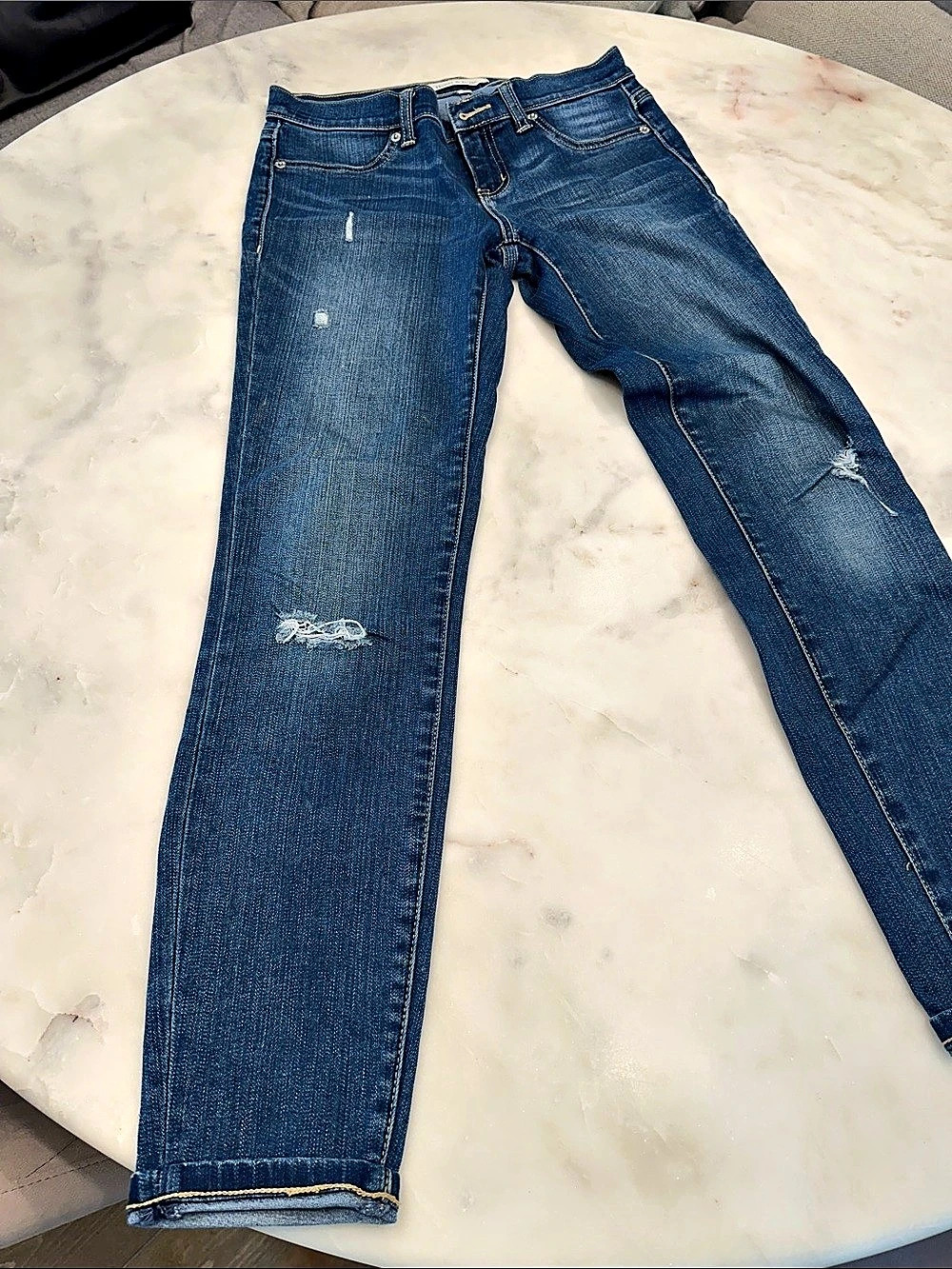 Henry & Belle Super Skinny Ankle Distressed Blue Waist 26